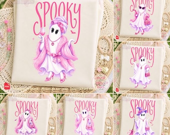 Paquete de PNG de fantasma glamuroso, PNG de fantasma preppy, diseño espeluznante, fantasma de Halloween, PNG elegante, gráfico de fantasma, paquete de gráficos espeluznantes, PNG más vendido