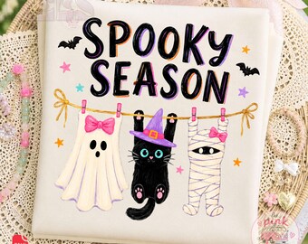 Halloween Preppy Temporada Espeluznante Niños PNG, Fantasma Preppy PNG, Diseño de Sublimación Otoño Moderno, Diseño de Camiseta de Halloween para Niñas, Boutique de Rayas