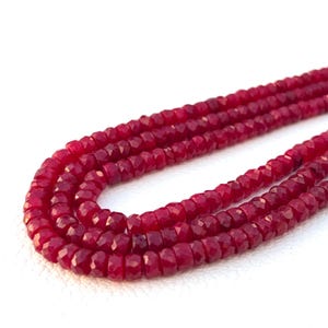 AAA+Natural Ruby Faceted Beads Necklace, 5/6 MM-Finest Quality Ruby Beads, Ruby Rondelles Beads, Earth Mined Ruby Beaded Beads, Gift For Her