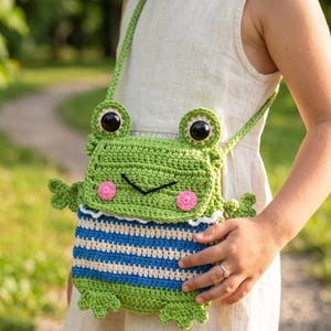 Crochet Frog Bag Pattern, Animal Tote Purse PDF, Kawaii Shoulder Bag Tutorial (Digital Download)