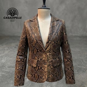 Genuine Leather Snake Print Blazer: Two-Button Party Jacket (DDP Shipping)