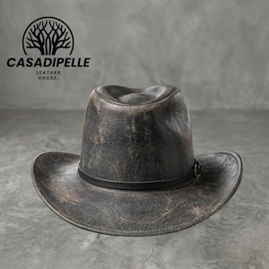 Chapéu de cowboy artesanal em couro preto: Traje para festival steampunk do Velho Oeste