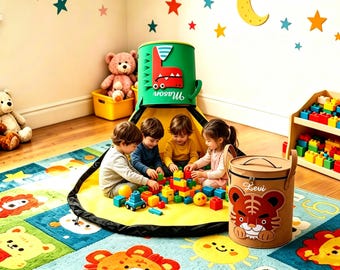 Benutzerdefinierte Name Spielmatte Aufbewahrungstasche, personalisierte Spielzeug Auto Organizer, 2 in 1 Spielzeug Aufbewahrungslösung, Geschenk für Jungen und Mädchen, Kinder Aktivitätsmatte