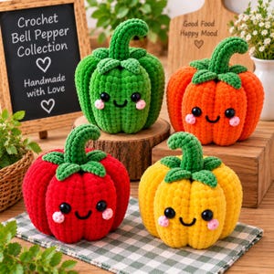 Virkmönster för paprika i PDF-format, Amigurumi-mönster för grönsaker, Virkad plysch med paprika, Kawaii köksdekor, Nybörjarvänlig