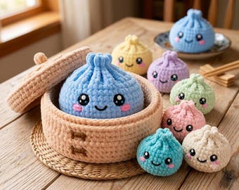 Schema per realizzare un raviolo Kawaii all'uncinetto in formato PDF / Cestino per la cottura a vapore Amigurumi (Download immediato)