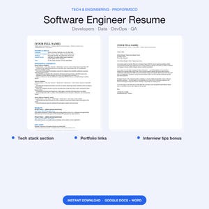 Software Engineer Resume Template Google Docs | Developer CV + Cover Letter + Bonus Guides | ATS Friendly | Instant Download