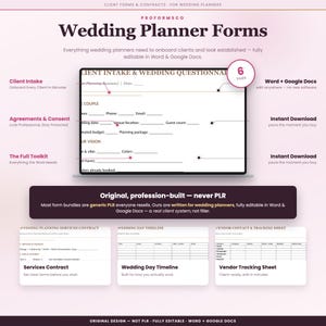 Wedding Planner Forms Bundle | Client Questionnaire, Contract, Timeline (Google Docs, Word)