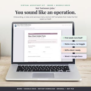 Onboarding-Kit für virtuelle Assistenten, Kundenaufnahme, Vertrag, SOP-Vorlagen (Word + Google Docs)