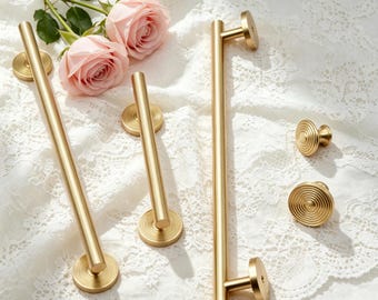 Brushed Gold Drawer Pulls/Vintage Retro door Knobs/Ripple Base Cabinet Knobs