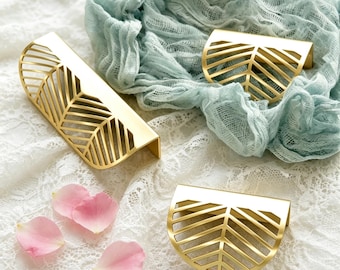 Leaf Cabinet Pulls/Gold Drawer Handles/Cutout Cabinet Hardware