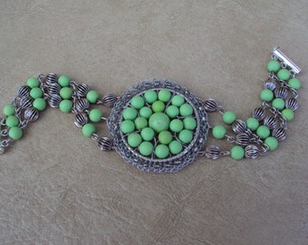 Lime Green Turquoise Bracelet. Crochet Jewelry. Beaded Bracelet.Handmade Jewelry. Turquoise Cuff.