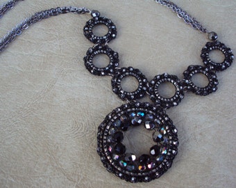 Glamorous.Crochet Necklace.Custom Jewelry.Custom Necklace.Hematite Necklace.Geometric Jewelry.