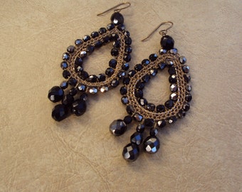 Crochet Earrings.Custom Earrings.Brass Earrings.Hematite Earrings.Dangle Earrings.