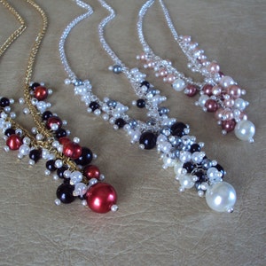 Pearl Necklace.Pearl Cluster Cocktail.Cocktail Jewelry.Wedding Jewelry.Prom.Jewelry Gift Ideas.Necklace Set.