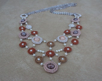 Daisy's Beauty.Statement Necklace. Crochet Wire Necklace.Geometric Jewelry.Custom Jewelry.Beaded Necklace.Crochet Necklace.