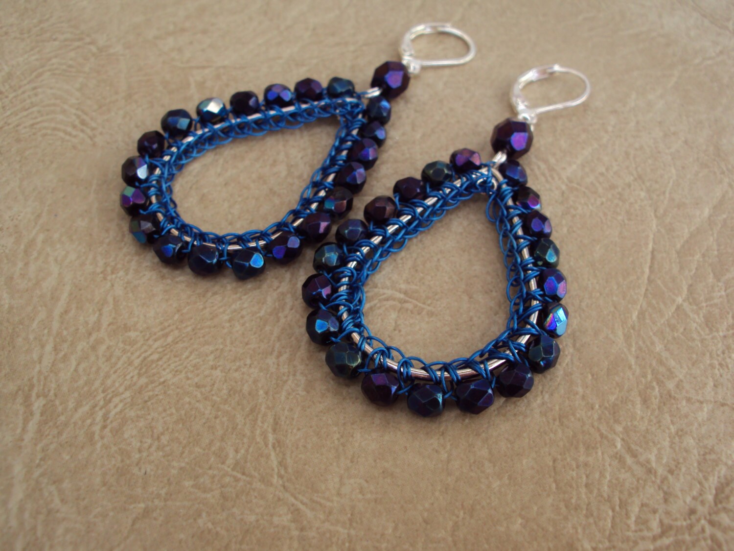 Blue Earrings.steel Blue Earrings.dangle Earrings.wire Crochet - Etsy