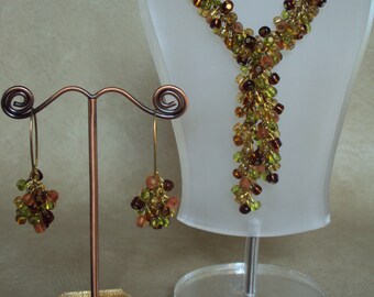 Beaded "Gold Brown" Necklace Set. Custom Jewelry.Custom Necklace.Cluster Necklace.