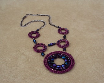 Purple Haze. Crochet Necklce. Custom Jewelry.Wire Wrapped Jewelry.Geometric Jewelry.Handmade Jewelry.