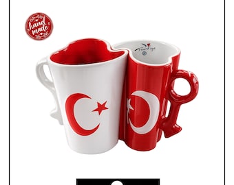 Handgefertigtes Interlocking Heart Keramikbecher-Set