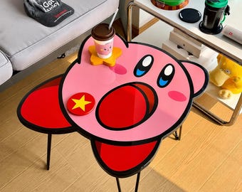 Pink Round Character Table | Handmade Resin Side Table | Cute Anime Game Room Decor | Star Coffee Table | Gamer Room Furniture Gift