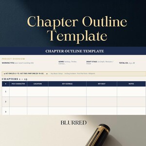 Chapter Outline Template Printable | Novel Chapter Planner | Fiction Writer Story Planning Worksheet