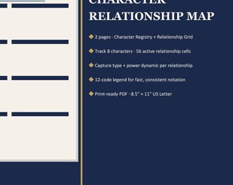 Character Relationship Map Printable | Fiction Writer Template | Novel Planning Character Grid