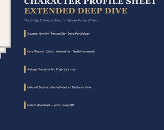 Character Profile Sheet Extended Deep Dive Printable | Novel Character Template | Fiction Writer Worksheet