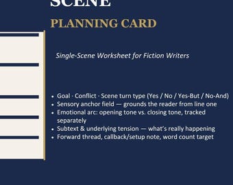 Szenenplanungskarte bearbeitbare Canva Vorlage | Belletrischer Schriftsteller | Roman Schreibszene Planer Arbeitsblatt