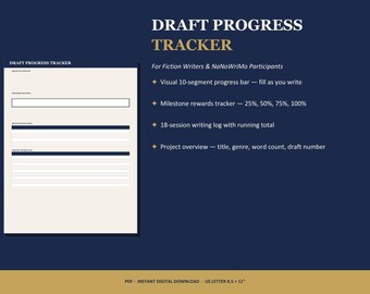 Entwurf Fortschritt Tracker Printable | Roman Word Count Log | Schreibtracker für Belletristen