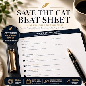 Save the Cat Beat Sheet Editable Canva Template | 15-Beat Story Structure | Fiction Writer Planner