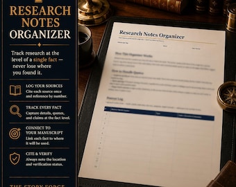 Research Notes Organizer Printable | Fiction Writer Research Tracker | Novel Source Log