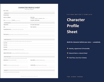 Charakter Profil Bogen | Belletristik Schriftsteller Roman Planungsvorlage (Canva)