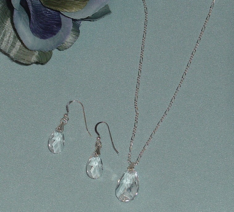 Pear Shape Crystal Pendant Necklace and Earrings Set Made to - Etsy