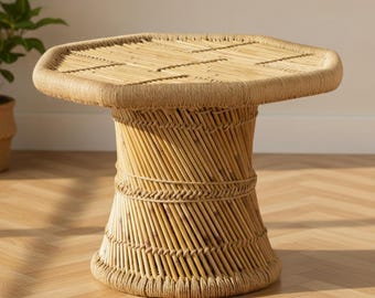 Woven Coffee Table, Bohemian Living Room Accent, Natural Tan Low Side Table, Boho Chic Home Decor, Housewarming Gift