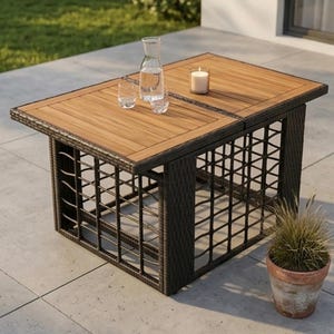 Adjustable Height Patio Table 39x22in | Extending Rattan Outdoor Table | Lift Top Coffee Dining Table | 2-in-1 Garden