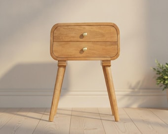 Nightstand with 2 Drawers, Mid Century Modern Bedside Table, Retro Night Table, Scandinavian Bedroom Furniture, Boho End Table