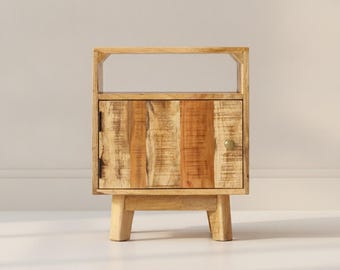 Wooden Bedside Table, Rustic Nightstand, Natural Wood Side Table, Bedroom Storage, Home Decor