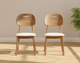 Retro Dining Chairs Set of Two Walnut Brown Curved Back Upholstered Seat Kitchen Side Chairs Scandinavian Style Home Decor