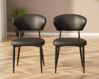 Black Dining Chairs Set of Two Modern Curved Back Upholstered Side Chair Living Room Kitchen Accent