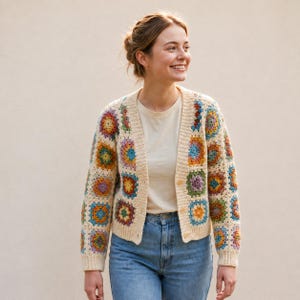 Hexagon Crochet Cardigan Pattern PDF, Granny Square Cardigan, Boho Oversized Sweater, Slouchy Crochet Jacket Pattern