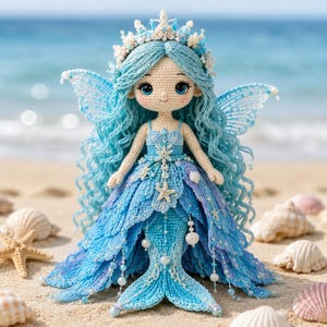 Crochet Fairy Doll Pattern PDF, Amigurumi Mermaid Fairy, Ocean Fairy Doll Tutorial, Beaded Petal Dress Doll, English Pattern Download