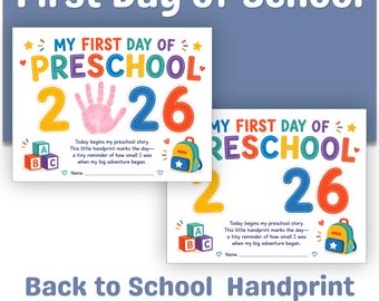 First Day of School Handprint Craft 2026 Printable, Back to School Keepsake, Preschool Kindergarten Classroom Activity