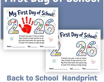 First Day of School Handprint Craft 2026, Back to School Keepsake Printable, First Day of School Activity, Kindergarten Preschool Art