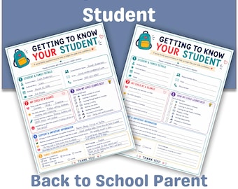 Getting to Know Your Student Parent Questionnaire Printable, Back to School Family Survey, Meet the Teacher Parent Form