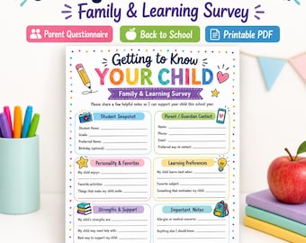 Getting to Know Your Child Family and Learning Survey, Back to School Parent Questionnaire Printable PDF