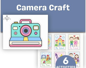 All About Me Instant Camera Craft Printable, Back to School Snapshot Photo Cards, First Day of School Cut and Color Activity