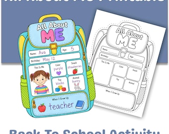 All About Me Printable, Back to School Activity, First Day of School Worksheet, Student Favorites, Preschool Kindergarten PDF