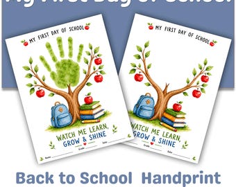 First Day of School Handprint Tree Craft Printable, Back to School Apple Tree Keepsake, Preschool Kindergarten Activity