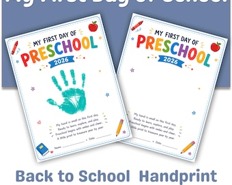 First Day of Preschool 2026 Handprint Craft Printable, Back to School Keepsake, Preschool Memory Activity for Kids