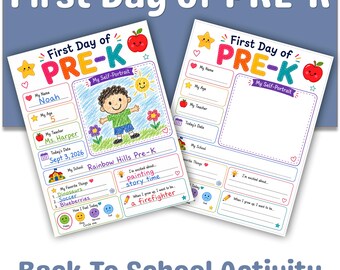First Day of Pre-K All About Me Printable, Back to School Self Portrait Worksheet, Preschool First Day Activity